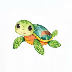 Fototapeta premium A cartoon turtle is smiling and looking at the camera