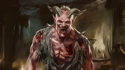 Fearsome Demonic Creature with Gnashing Teeth and Claws in Dark Digital Painting