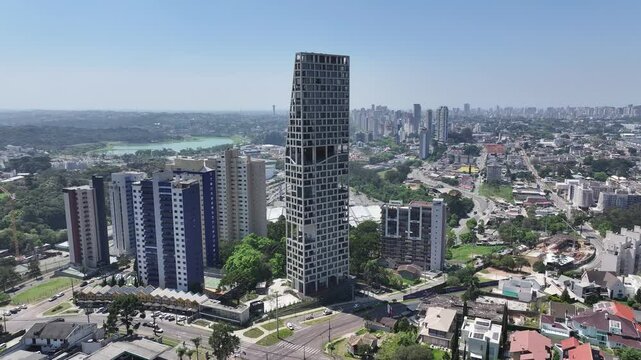 Curitiba Skyline At Curitiba In Parana Brazil. Highrise Building. Downtown District. Cityscape Landscape. Curitiba Skyline At Curitiba In Parana Brazil. Famous Destination. Parana Brazil. 