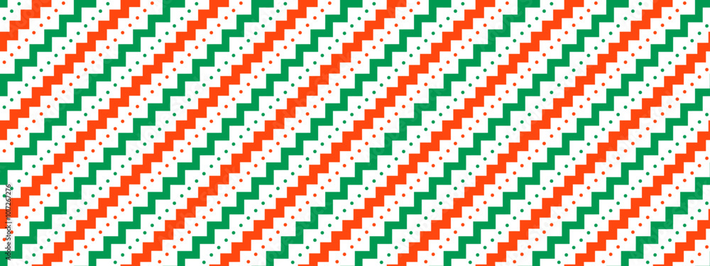 Poster christmas seamless pattern. red and green diagonal zigzag and dots stripe background. candy cane rep