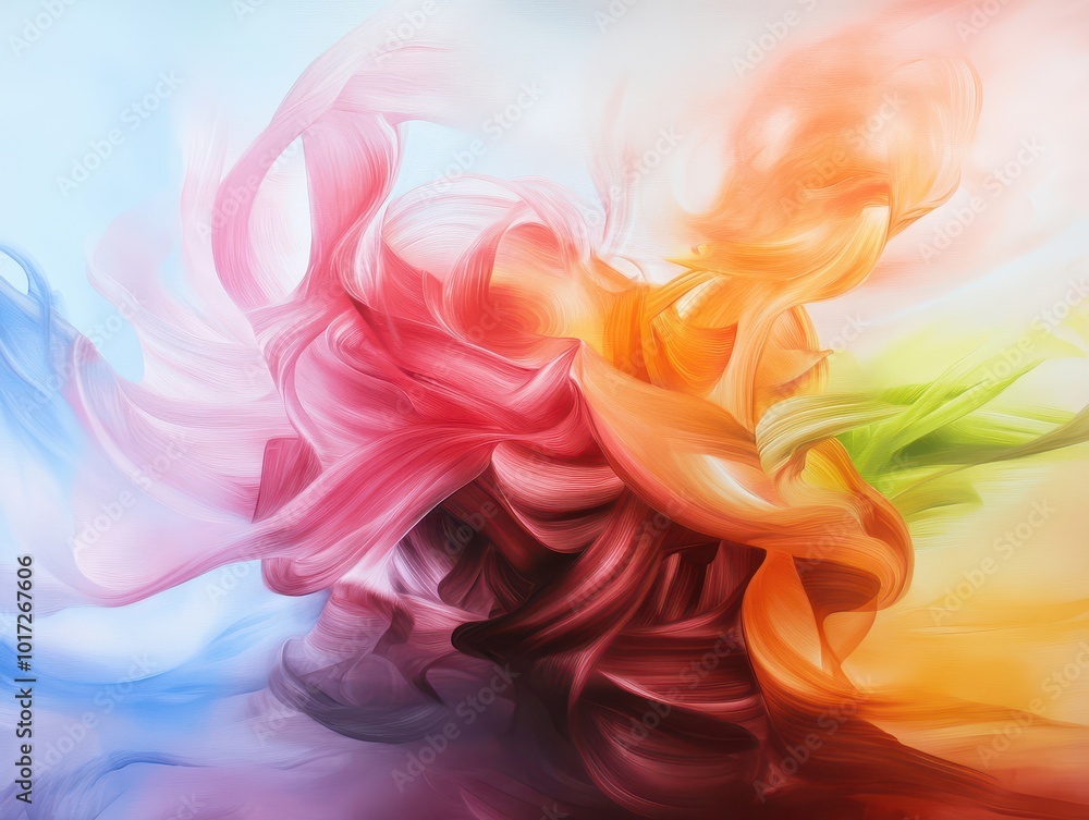 Poster colorful abstract swirl pattern with vibrant hues and smooth texture, ideal for artistic projects.