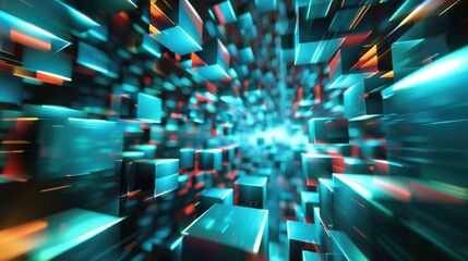 Fototapeta premium Abstract 3D Render of Intersecting Glowing Cubes