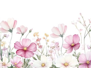 Obraz premium Watercolor cosmos clipart with delicate pink and white flowers. on white background 