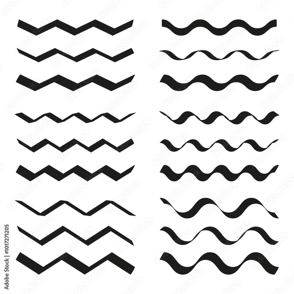 Poster wavy and zigzag lines icon. decorative pattern set. bold abstract elements. vector shapes.