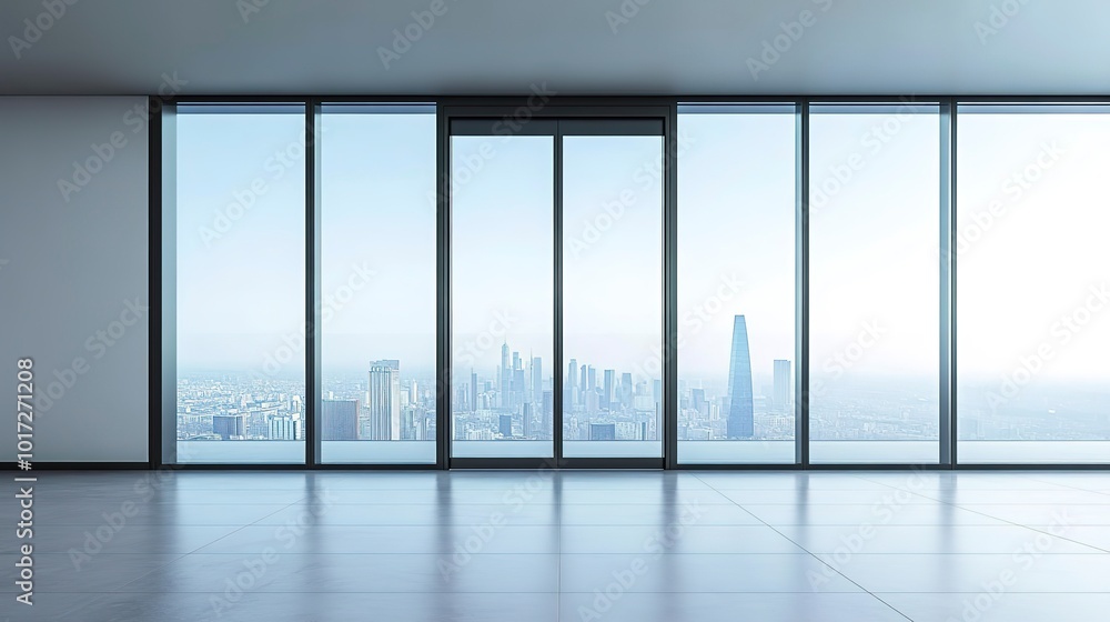 Poster Glass door with black Aluminium frame in office building used as a wall background 