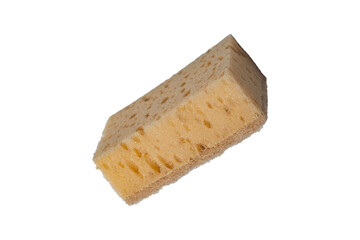 Isolated natural coconut sponge on a white background. Dishwashing accessory made of natural materials.