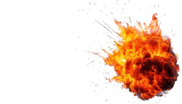stun flash grenade, flashbang, thunderflash, or sound bomb, fire explosion bomb, fireball isolated on white background with copy space