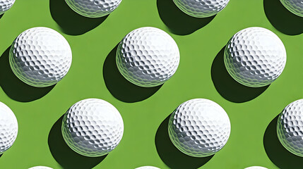 A pattern of white golf balls on a green background.