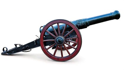 cannon is a large caliber gun artillery, which launches a projectile using explosive chemical propellant. Black gun powder was the primary propellant.  Isolated on white background with copy space