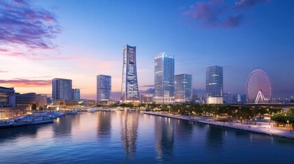 Obraz premium Yokohama Minato Mirai Waterfront Cityscape at Twilight