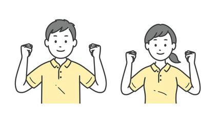 両手でガッツポーズをする介護士男女