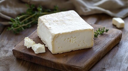 Close-up of Creamy French Goat Cheese on a Wooden Board
