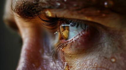 Close-up of a man's eye with long eyelashes, capturing the intricate details of the human anatomy.
