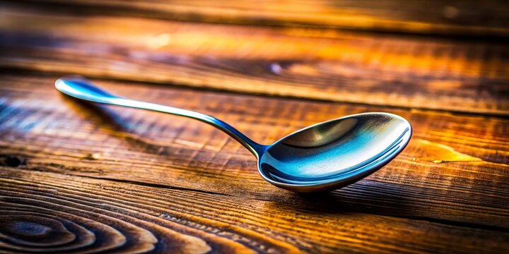 This elegant silver tablespoon lies on a wooden surface, surrounded by a soft-focus background, showcasing its beauty