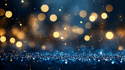 Obraz premium A shimmering background of golden and blue bokeh lights.