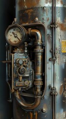 Close-up of Rusty Industrial Machinery with Gauge