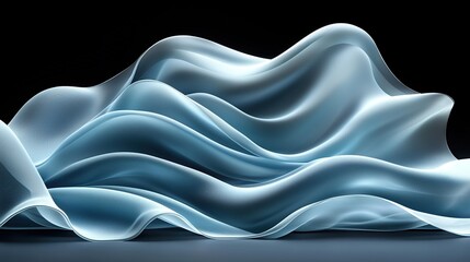 Fototapeta premium Abstract blue cloth waves on a dark background.