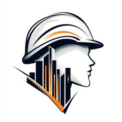 Construction Worker Profile with Cityscape Logo Design