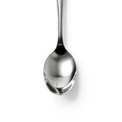 Detailed silver spoon with reflections on a white background