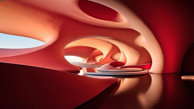 Futuristic Red Interior Architecture with Organic Shapes

