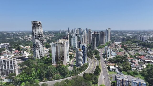 Curitiba Skyline At Curitiba In Parana Brazil. Highrise Building Scenery. Downtown City. Cityscape Background. Curitiba Skyline At Curitiba In Parana Brazil. Touristic Neighborhood. Parana Brazil. 