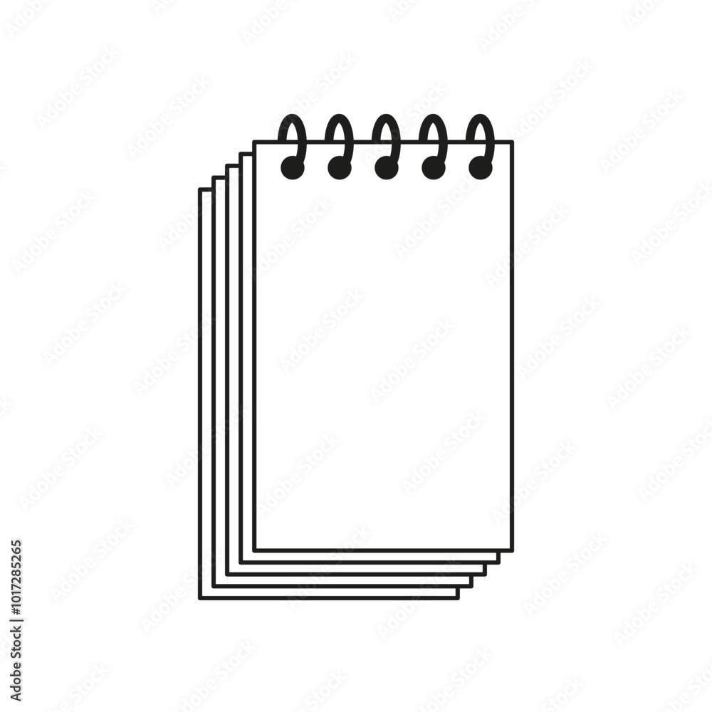 Poster spiral notepad icon. blank pages stacked. simple vector symbol. black outline design.