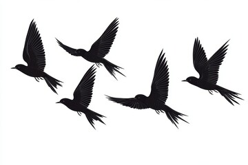 Obraz premium Black Bird Silhouettes Flying In Formation