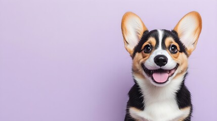 Playful corgi with a cheerful expression against a pastel backdrop