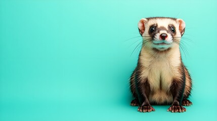 Playful ferret posing against a vibrant backdrop