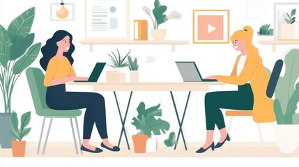 Two Women Working on Laptops in an Office