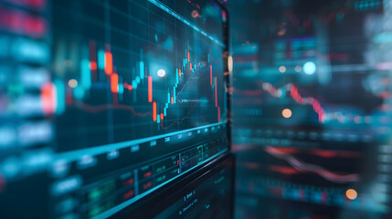 Stock market trading platform charts exchange graphs on pc computer screen. Financial technology online investment data digital money prices indexes crypto analysis and forecast background