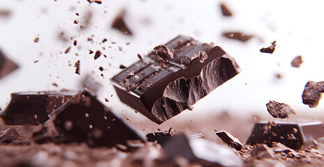 A chocolate bar is being smashed into pieces