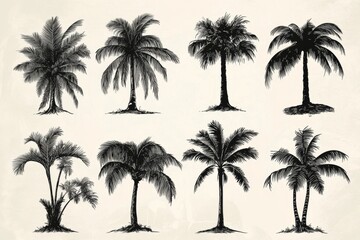 Hand Drawn Palm Tree Silhouettes   Tropical Illustration Set