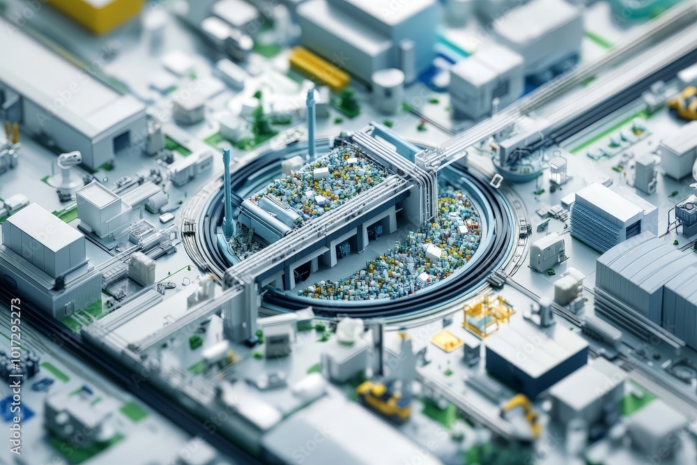 Poster circular economy visualized by a closed-loop recycling system, where products are designed for full 