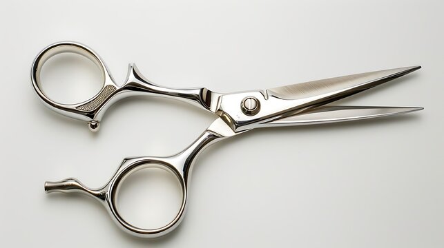 Professional hairdresser scissors on white background, top view.