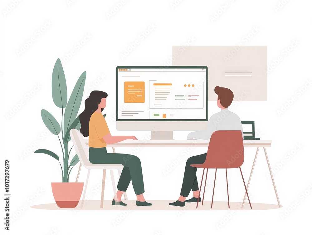 Poster designers working on minimalist website designs, focusing on whitespace, minimal elements, and an in