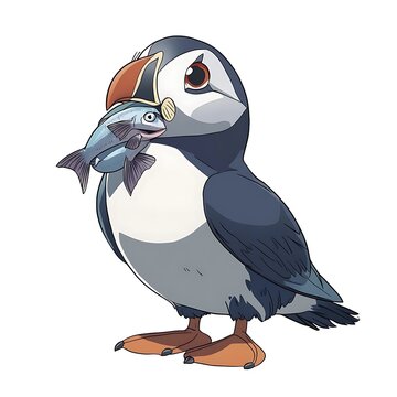 recommend clip art: Cute Cartoon Puffin Holding Fish in its Beak.