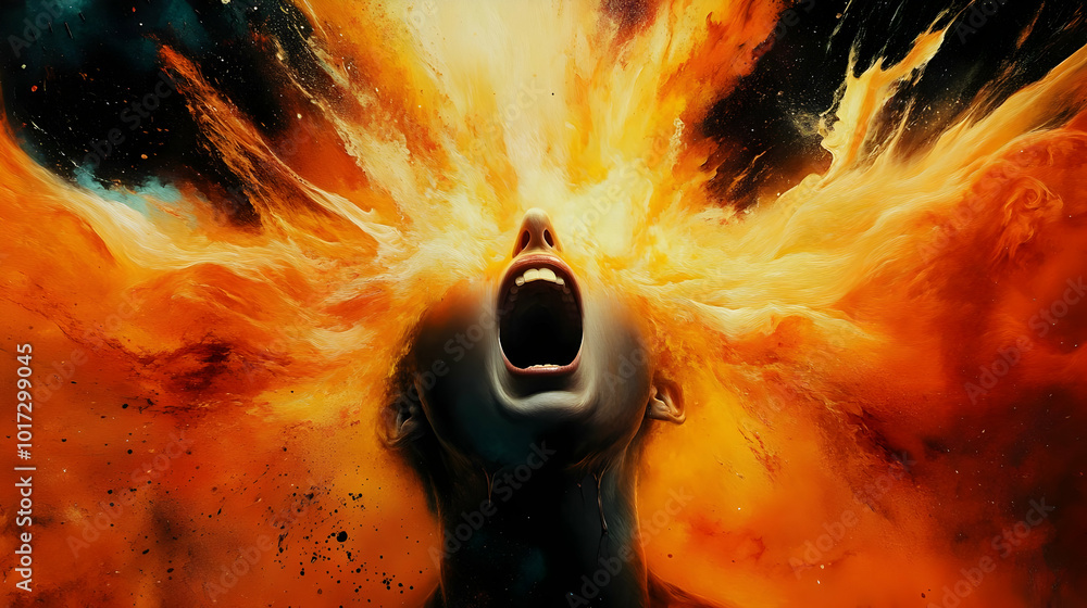 Poster a vivid explosion of color emanating from a screaming figure.