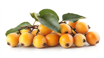 Sweet, soft loquats, isolated on a white background, smooth and vibrant