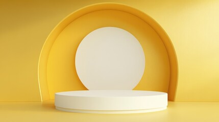 Minimalist Abstract Background with a White Platform and Yellow Arched Walls