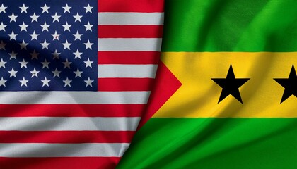 アメリカの国旗とサントメ・プリンシの国旗(America flag & Sao Tome and Principe flag.)

