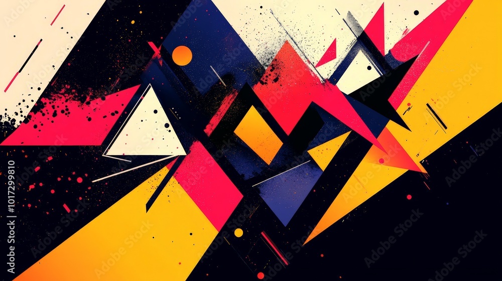 Poster geometric abstract design with sharp angles and bold colors, emphasizing modernity and energy for a 