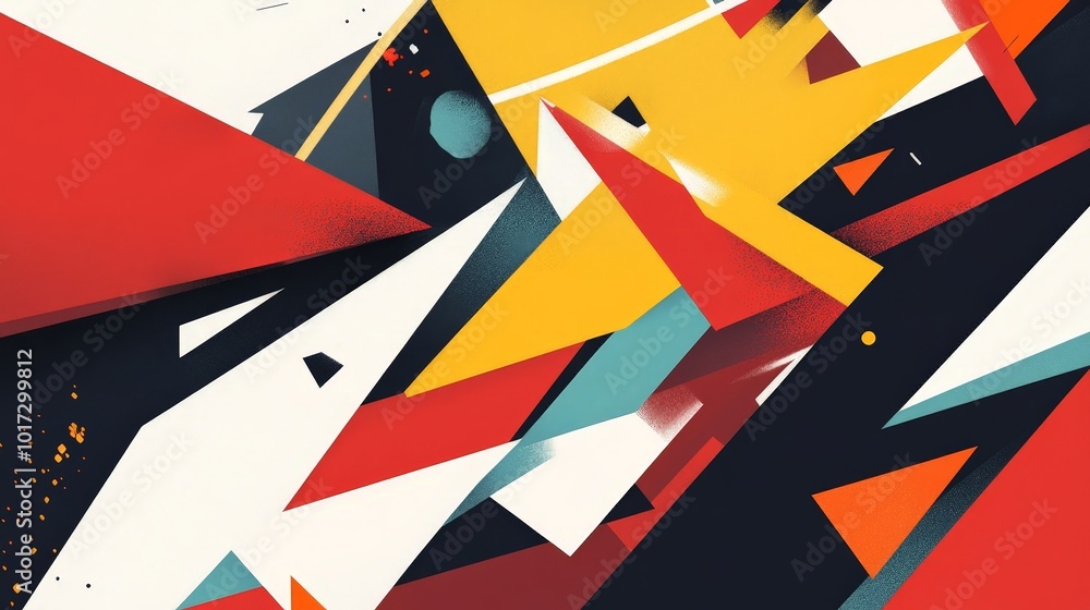 Poster geometric abstract design with sharp angles and bold colors, emphasizing modernity and energy for a 
