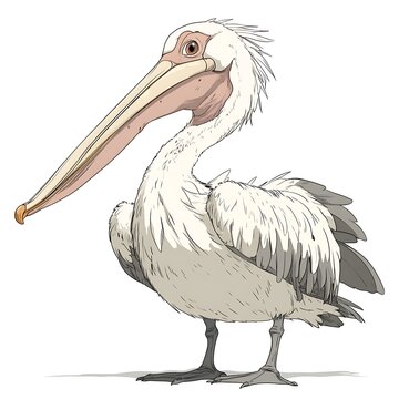 recommend clip art: A Detailed Illustration of a Pelican with White and Gray Feathers.