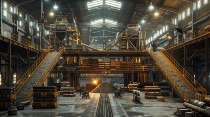 Fototapeta premium Industrial Warehouse with Heavy Machinery and Equipment