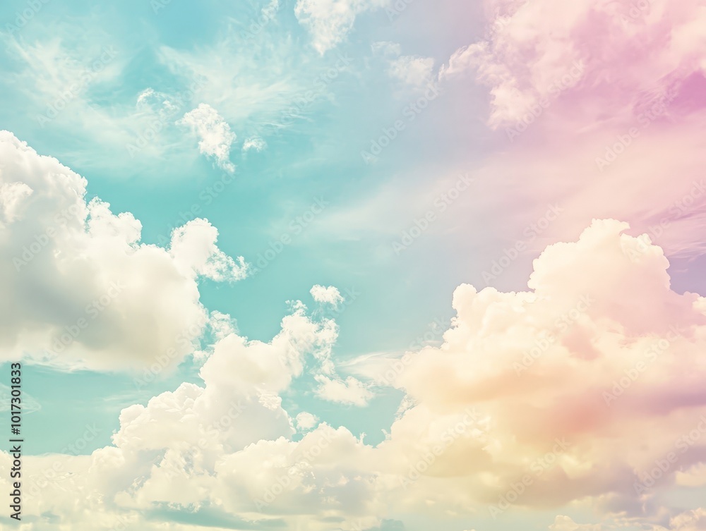 Poster soft pastel clouds in the sky as a background for an inspirational quote, creating a serene and upli