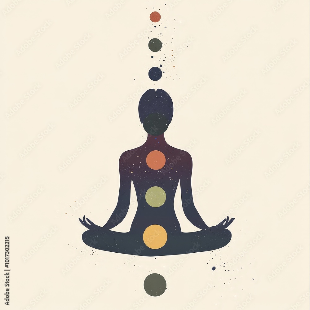 Poster spiritual-inspired quote with a minimalist chakra illustration in muted tones, creating a balanced a