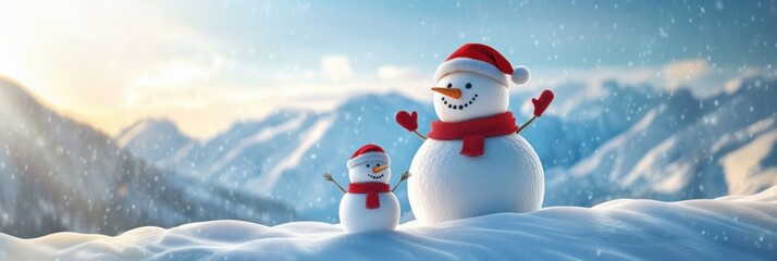 Obraz premium Cute snowman. Winter holiday theme.