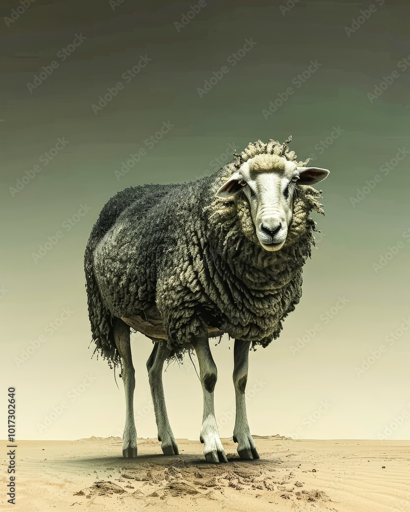 Poster sheep is staring at the camera with its eyes closed.