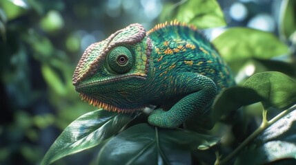 Obraz premium Green Chameleon in the Jungle